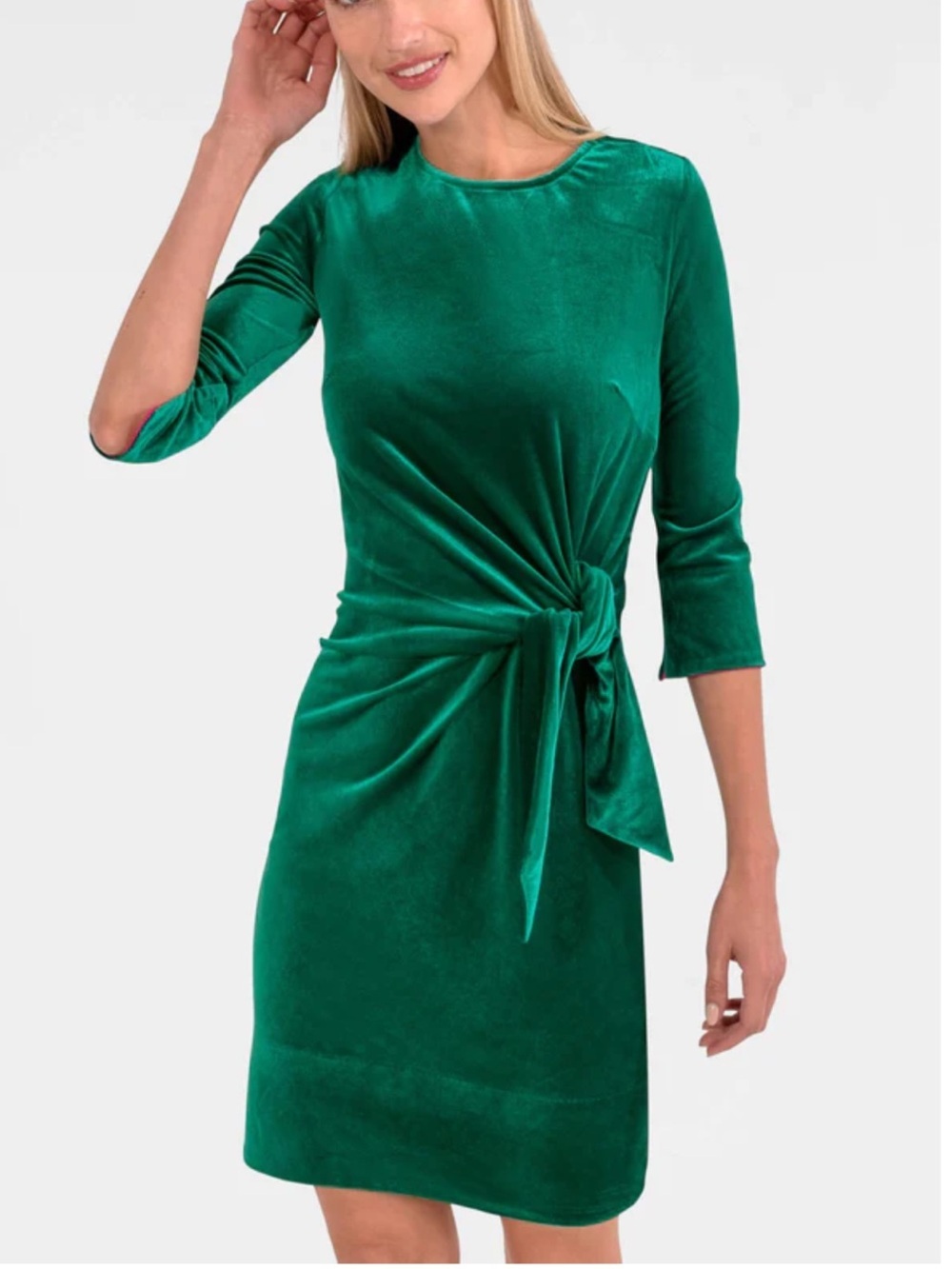 Gretchen Scott Designs cinch and tie dress Emerald green silky velvet Size XL
